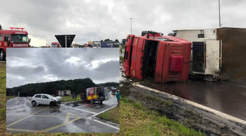Automóvel e caminhão se envolvem em acidente no trevão de Irani