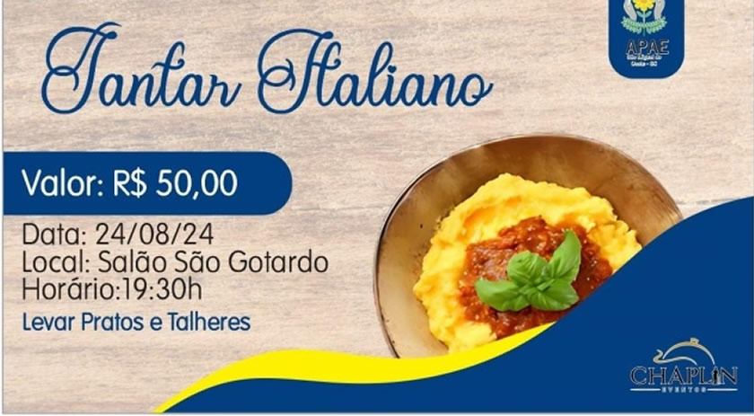 APAE realiza 29ª edição do Jantar Italiano