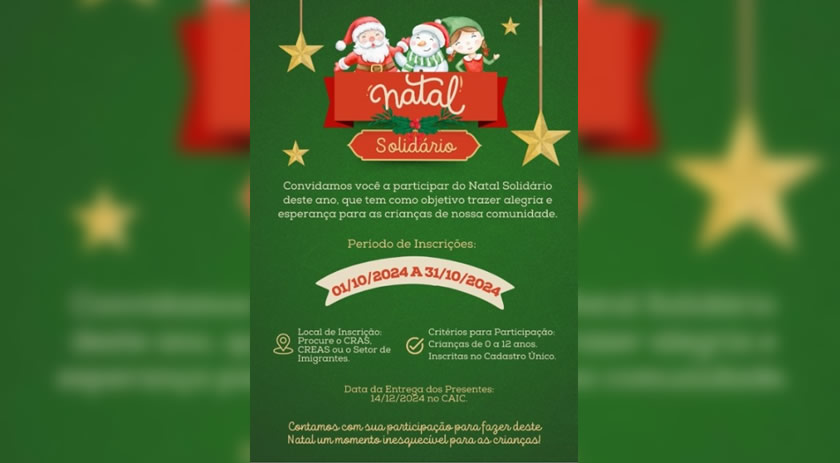 Inscrições para o Natal Solidário seguem até o dia 31 de outubro