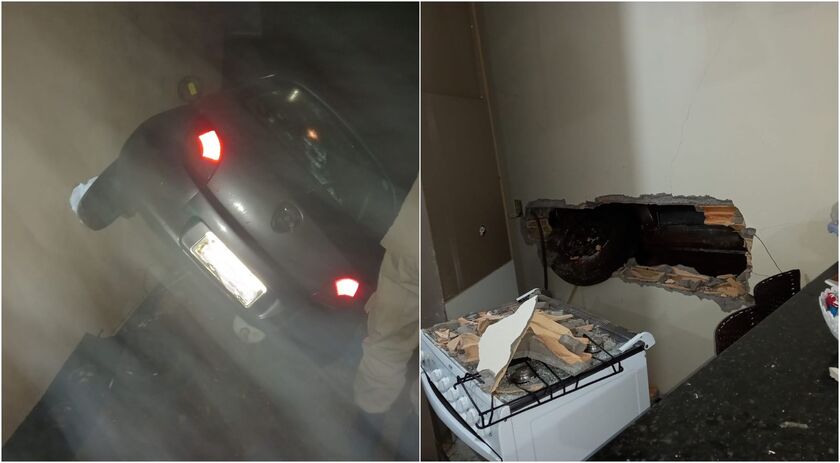 Veículo sai da pista, cai em barranco e se choca contra residência em Modelo