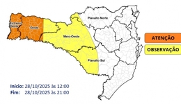 Temporais e chuva intensa devem atingir o Oeste nesta terça-feira, alerta Defesa Civil